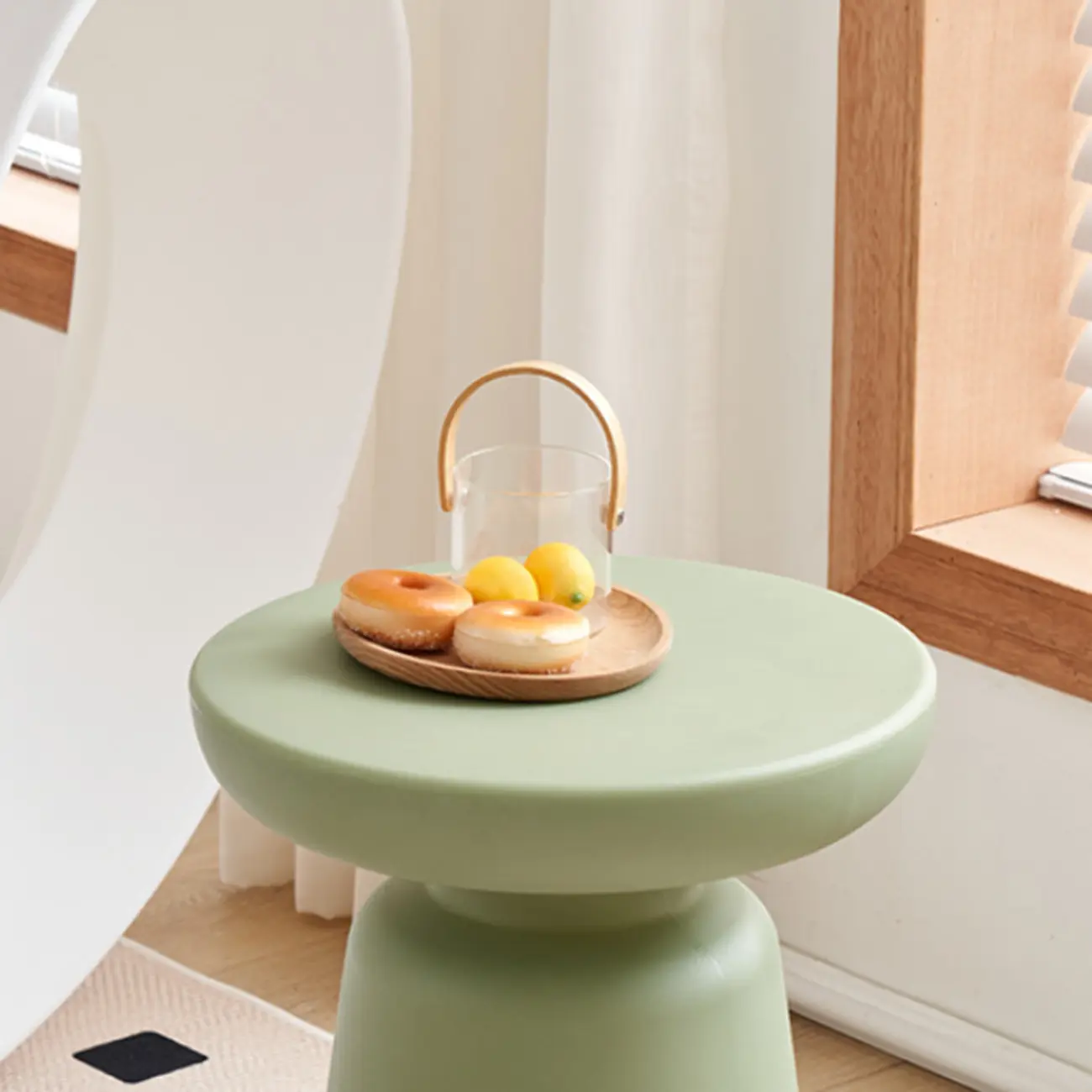 Modern Round Acrylic Side Table with Drum Base for Living Room Image - 12 | homeyfad