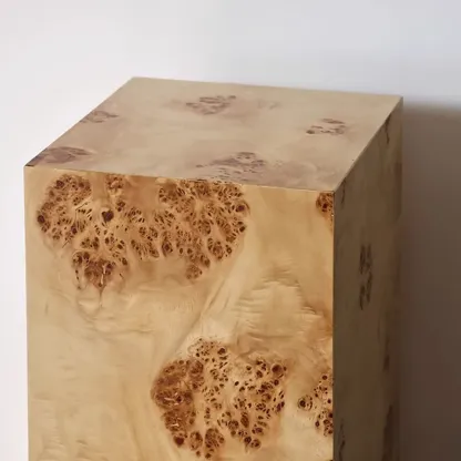 Classic Light Wood Cylinder Side Table with Block Base for Home Image - 9