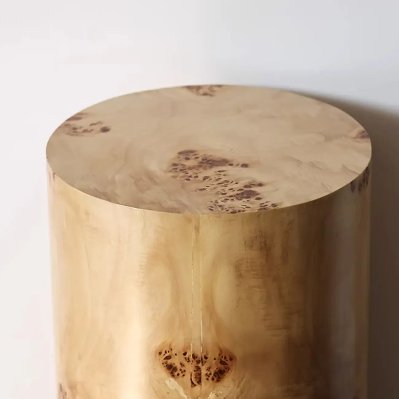 Classic Light Wood Cylinder Side Table with Block Base for Home Image - 10