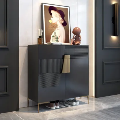 Elegant Fluted Entryway Shoe Cabinet with Drawer Image - 1