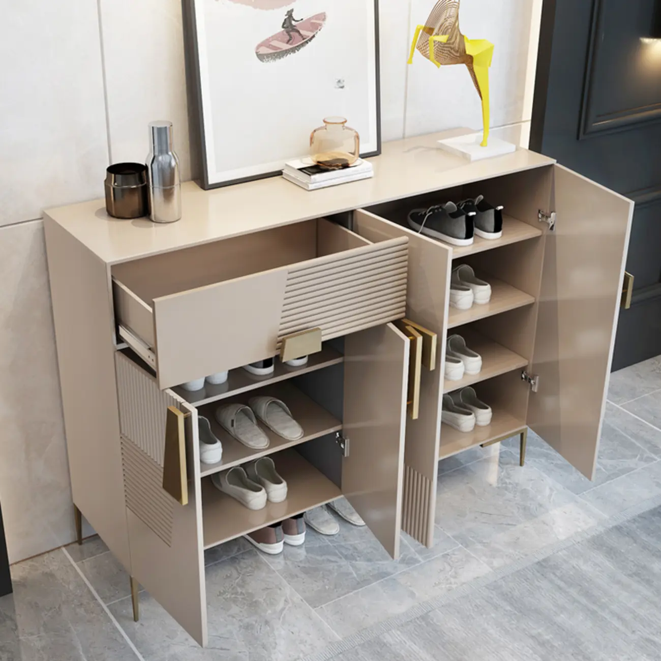 Elegant Fluted Entryway Shoe Cabinet with Drawer Image - 4 | homeyfad