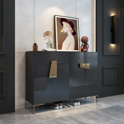 Elegant Fluted Entryway Shoe Cabinet with Drawer Image - 5