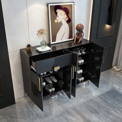 Elegant Fluted Entryway Shoe Cabinet with Drawer Image - 2