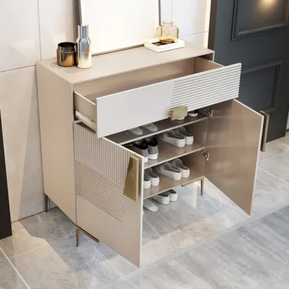 Elegant Fluted Entryway Shoe Cabinet with Drawer Image - 11