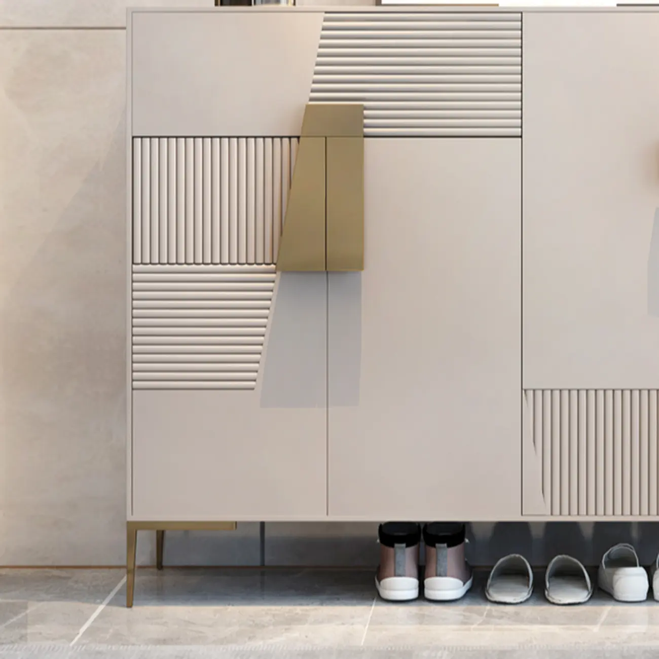 Elegant Fluted Entryway Shoe Cabinet with Drawer Image - 12 | homeyfad