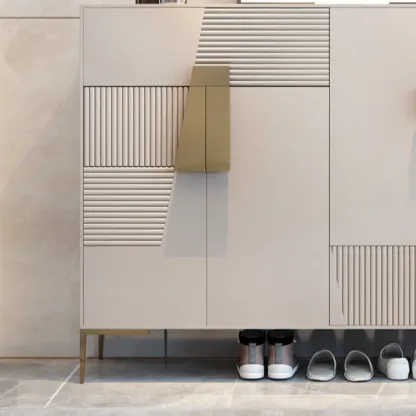 Elegant Fluted Entryway Shoe Cabinet with Drawer Image - 12