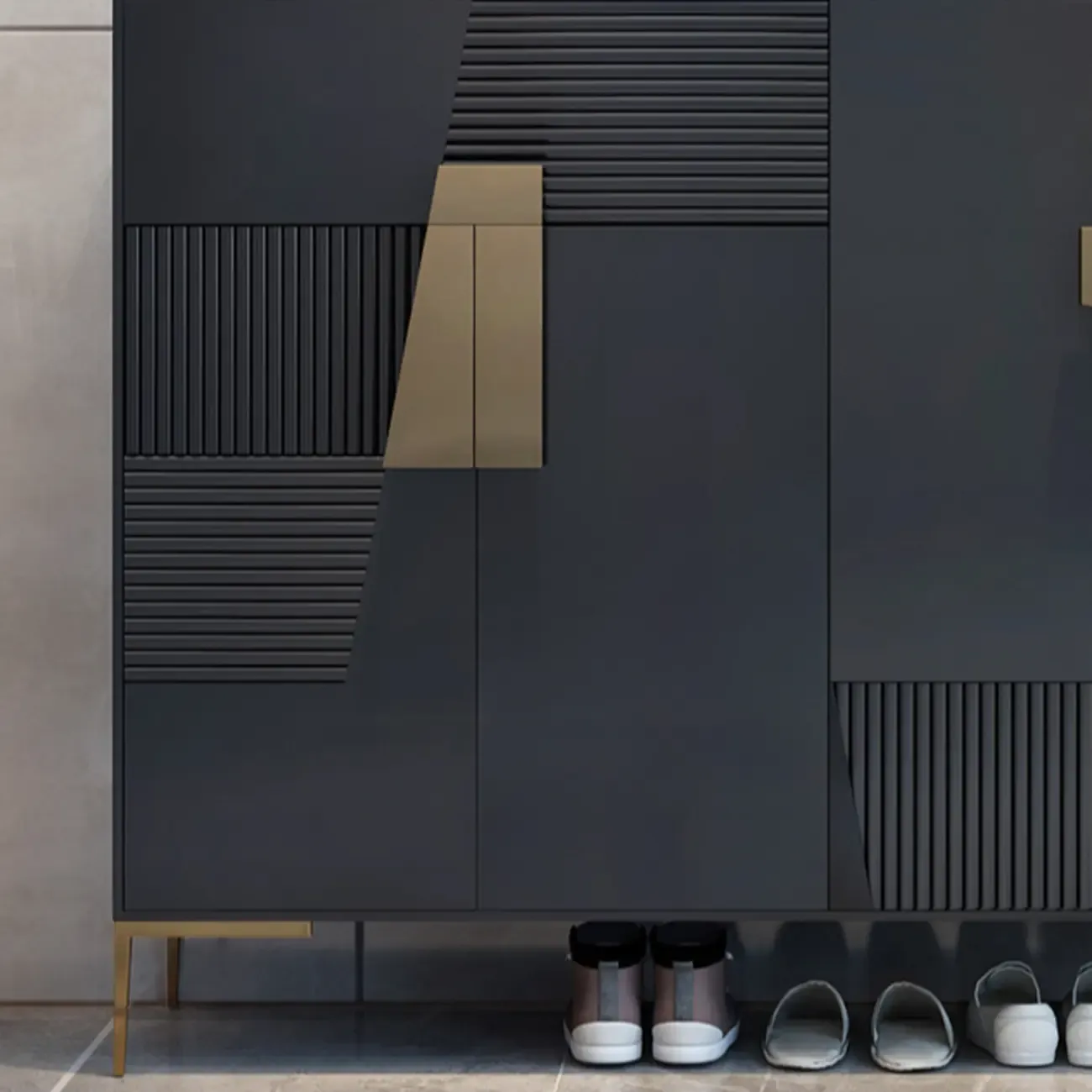 Elegant Fluted Entryway Shoe Cabinet with Drawer Image - 13