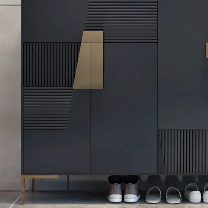 Elegant Fluted Entryway Shoe Cabinet with Drawer Image - 13