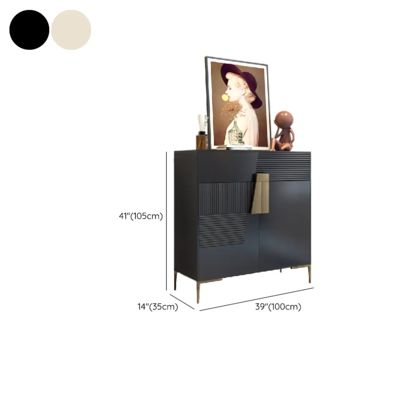 Elegant Fluted Entryway Shoe Cabinet with Drawer Image - 15