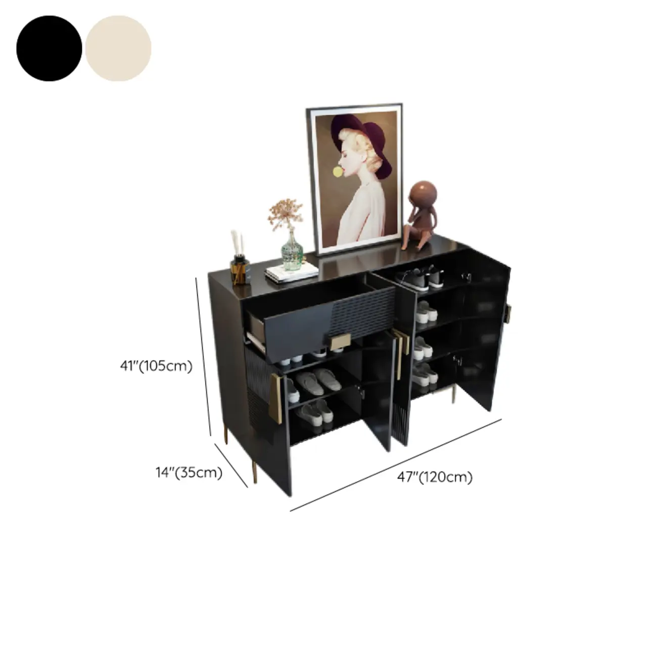 Elegant Fluted Entryway Shoe Cabinet with Drawer Image - 16 | homeyfad