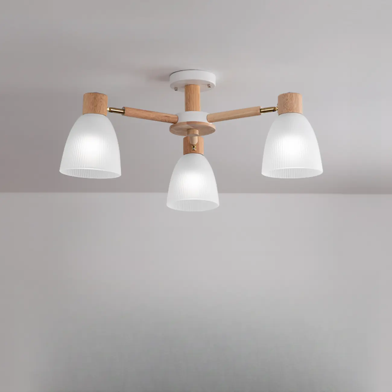 Natural Wood Semi Flush Ceiling Light Geometric Glass Shade | homeyfad