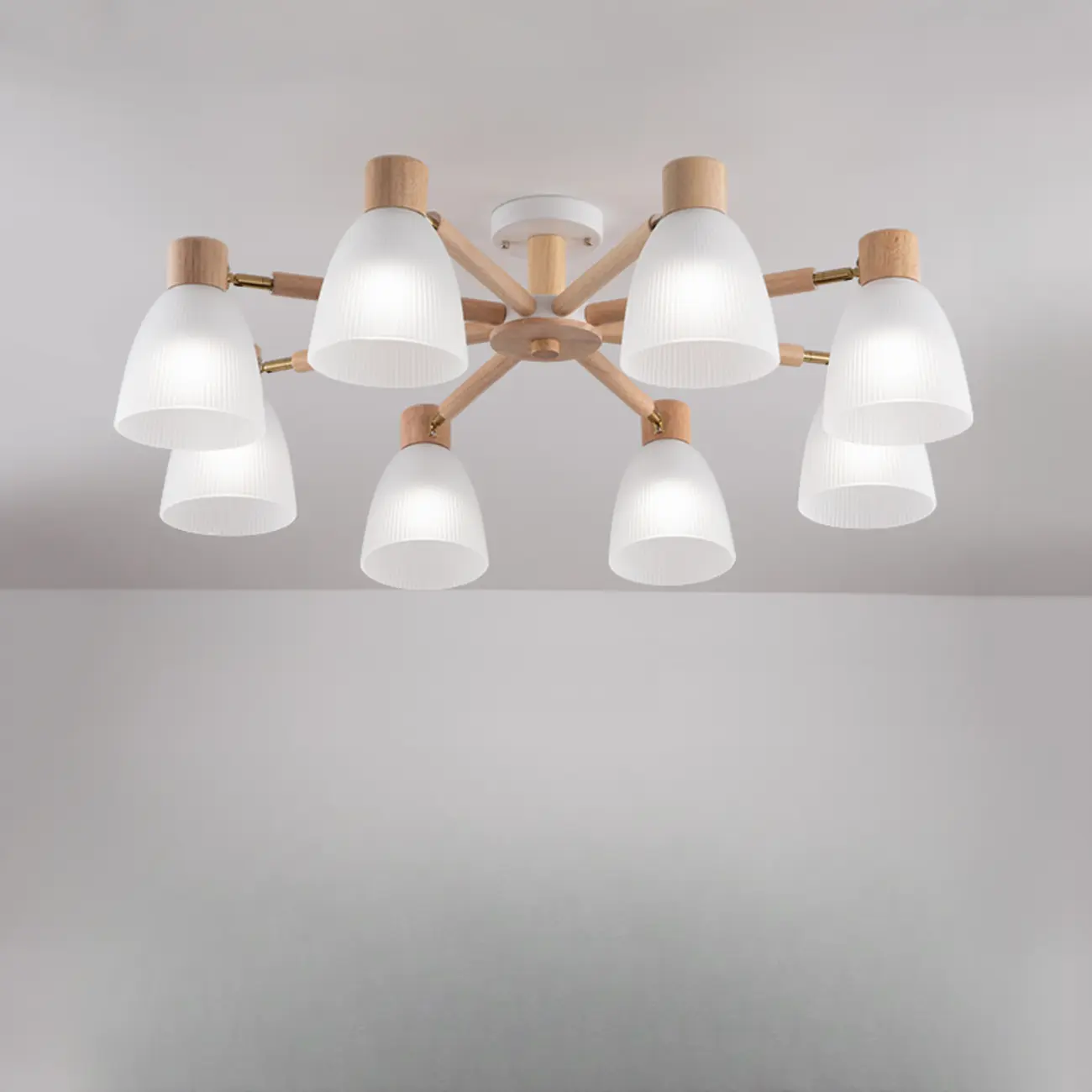 Natural Wood Semi Flush Ceiling Light Geometric Glass Shade | homeyfad