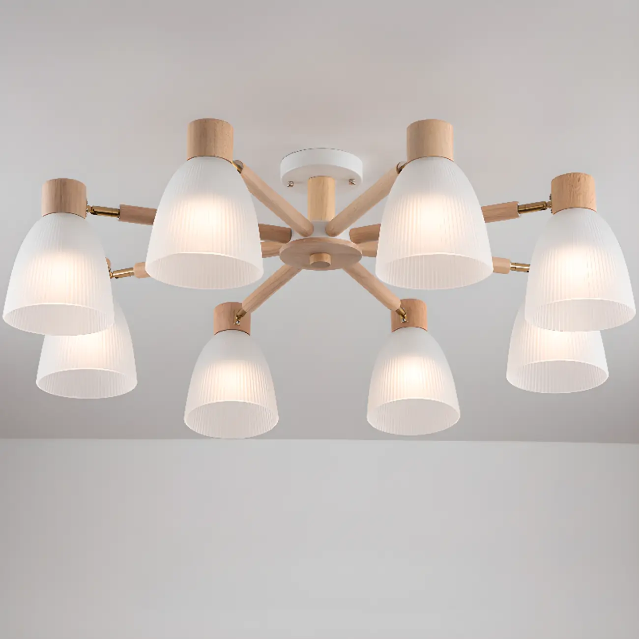 Natural Wood Semi Flush Ceiling Light Geometric Glass Shade | homeyfad