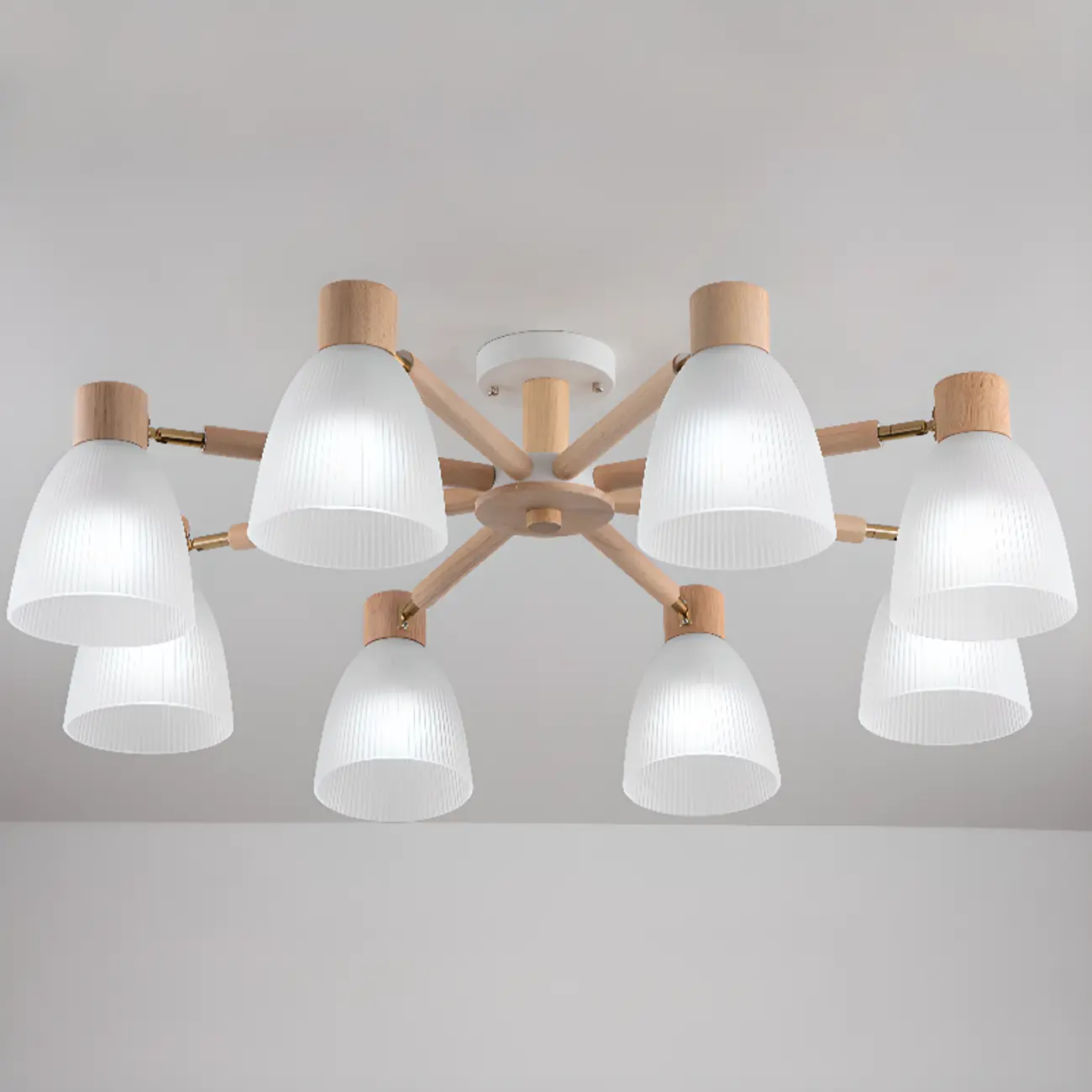 Natural Wood Semi Flush Ceiling Light Geometric Glass Shade | homeyfad