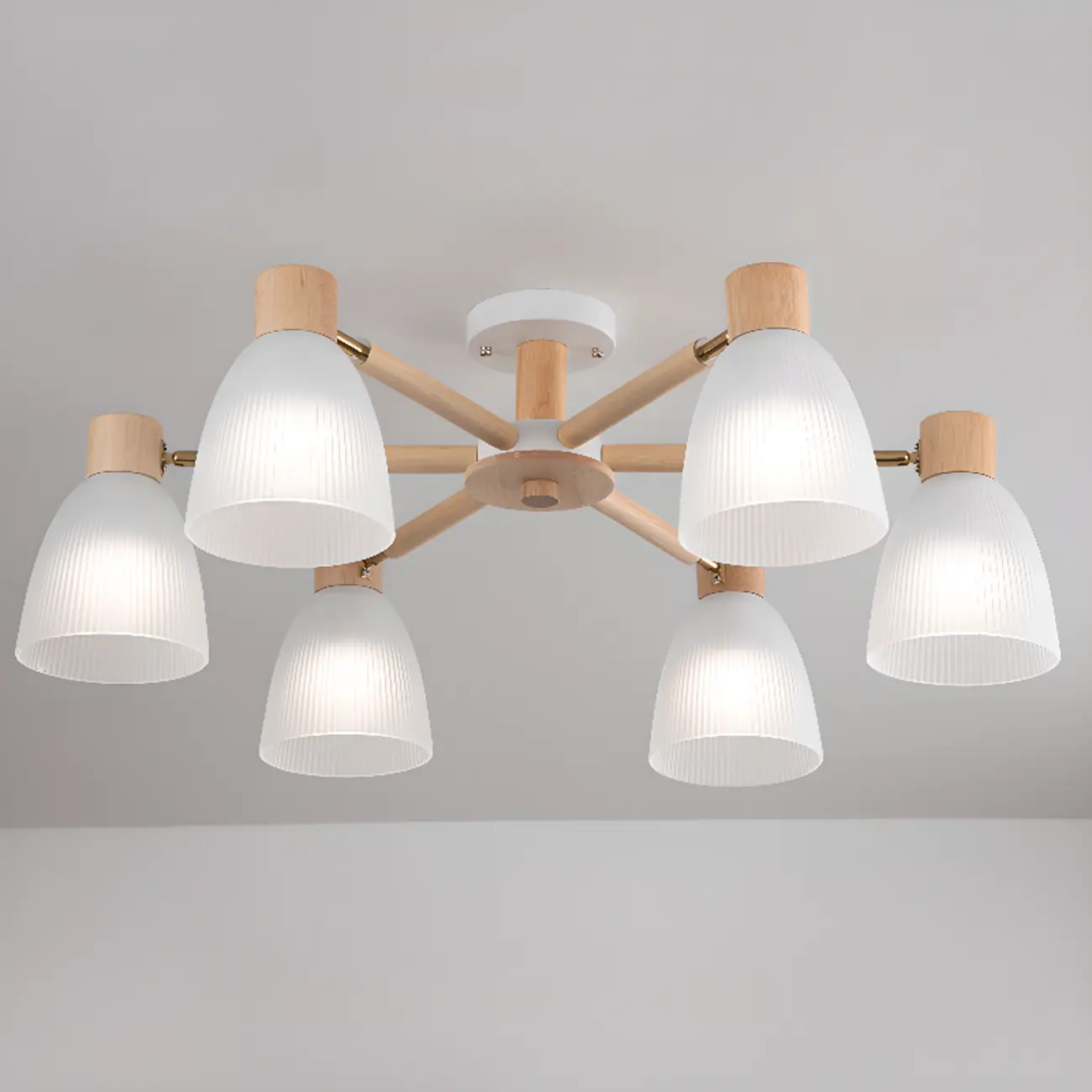 Natural Wood Semi Flush Ceiling Light Geometric Glass Shade | homeyfad