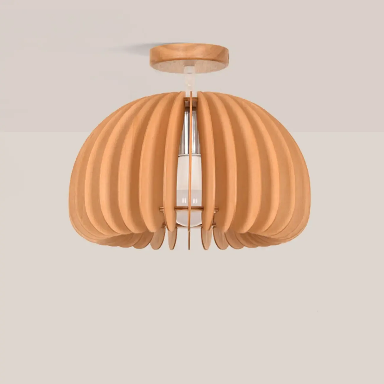 Rustic Semi Flush Ceiling Light Brown Natural Wood Dome Image - 11