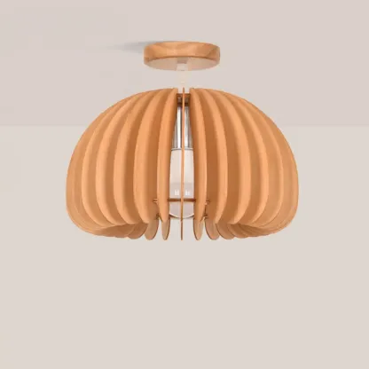 Rustic Semi Flush Ceiling Light Brown Natural Wood Dome Image - 11