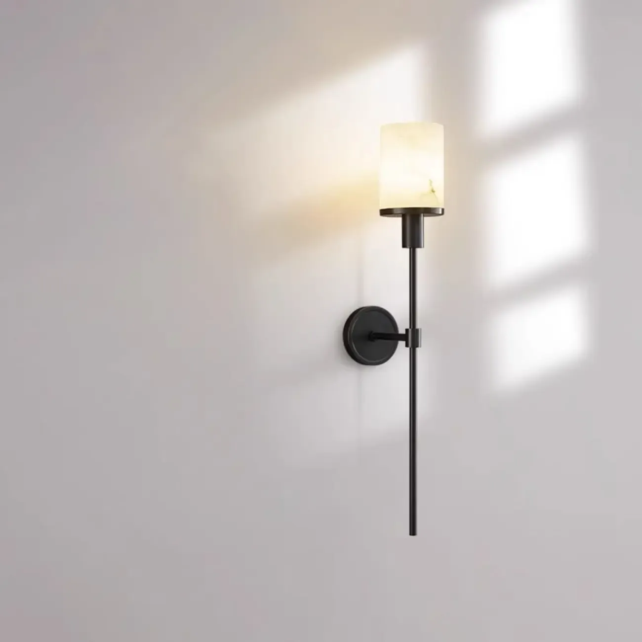 Modern Black Wall light with Sintered Stone Shade Image - 6