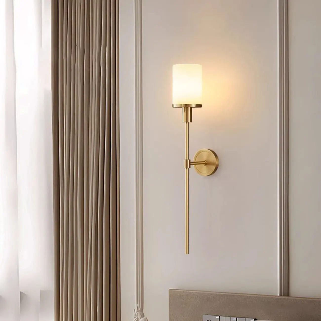 Modern Black Wall light with Sintered Stone Shade Image - 3 | homeyfad