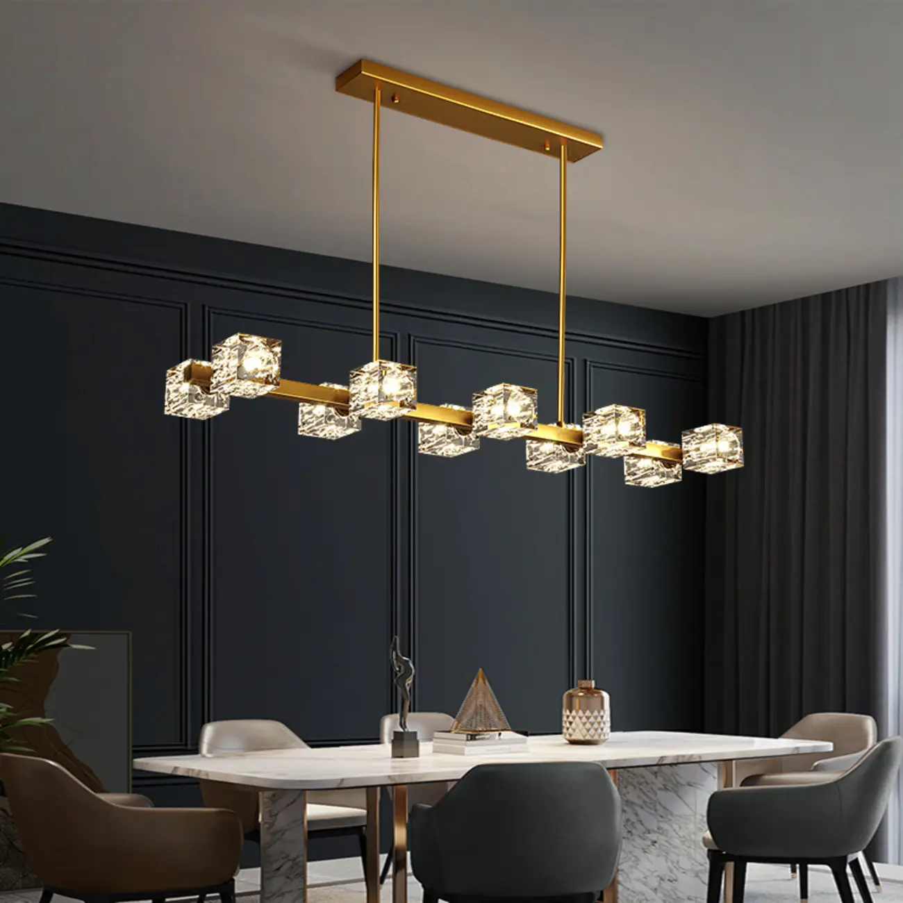 Glamorous Golden Square Crystal Island Pendant Light | homeyfad