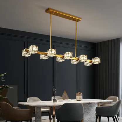 Glamorous Golden Square Crystal Island Pendant Light