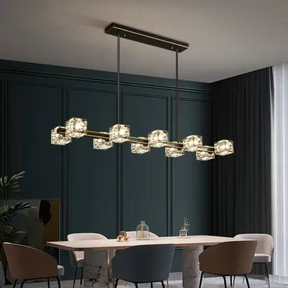 Glamorous Golden Square Crystal Island Pendant Light