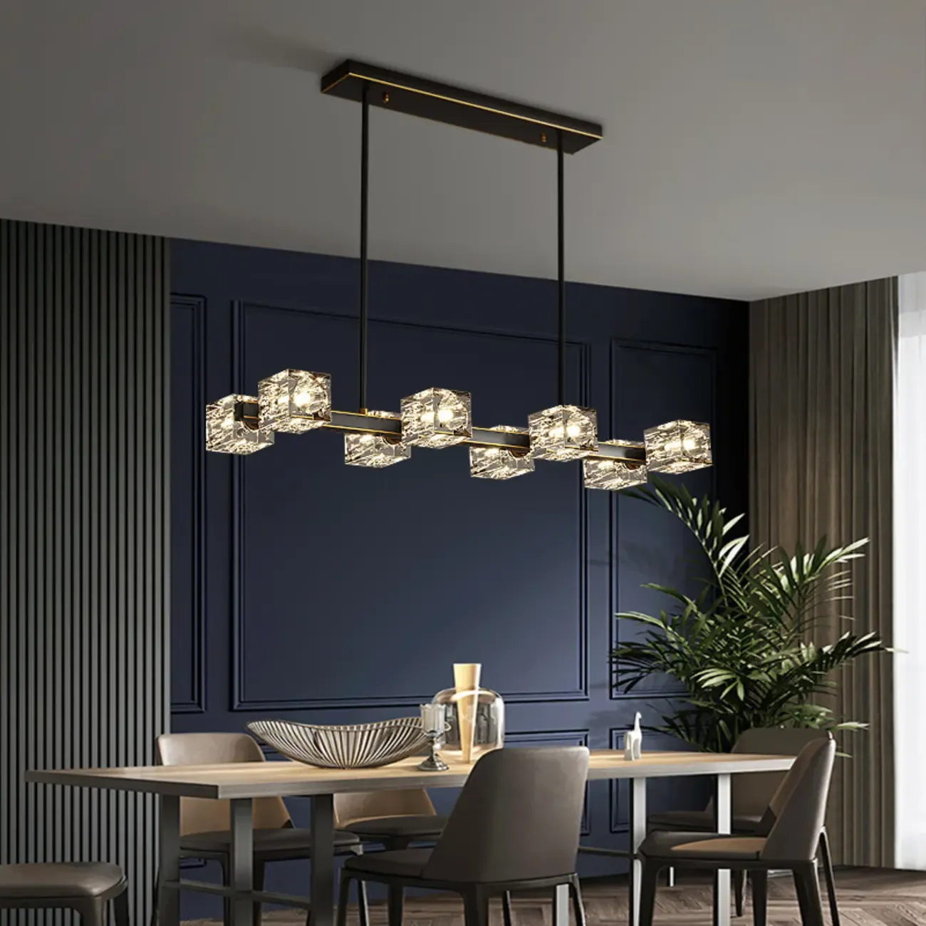 Glamorous Golden Square Crystal Island Pendant Light