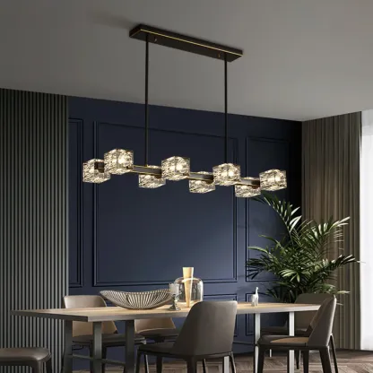 Glamorous Golden Square Crystal Island Pendant Light