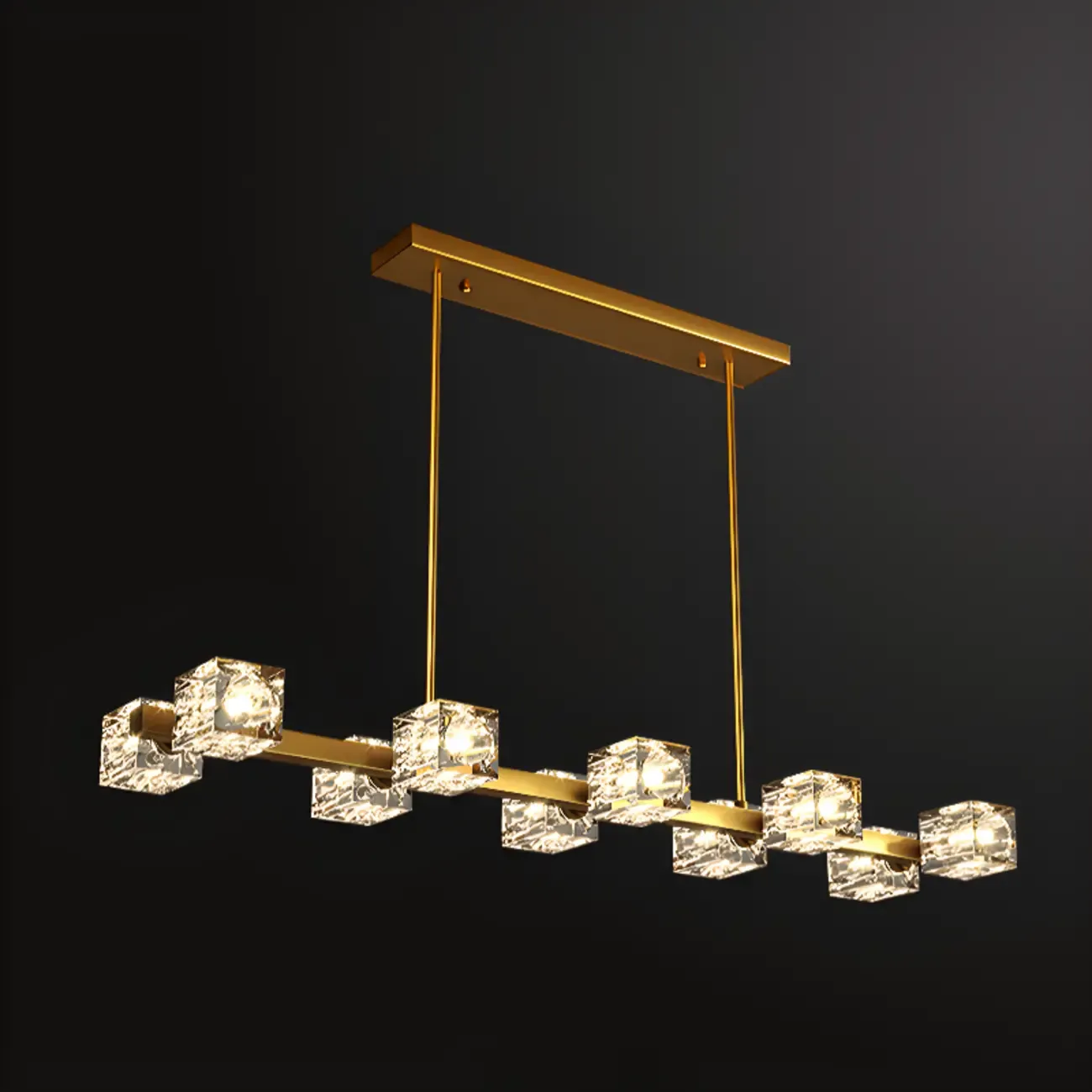 Glamorous Golden Square Crystal Island Pendant Light