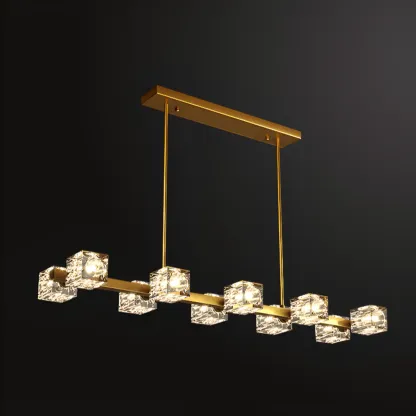 Glamorous Golden Square Crystal Island Pendant Light