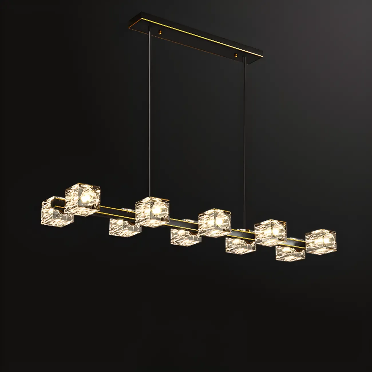 Glamorous Golden Square Crystal Island Pendant Light