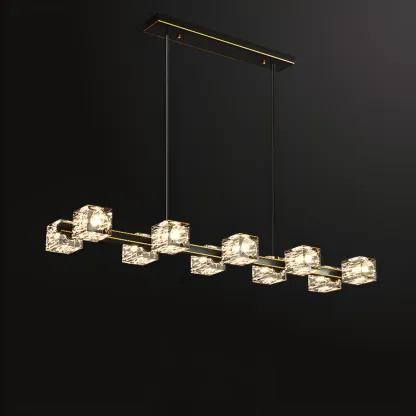 Glamorous Golden Square Crystal Island Pendant Light