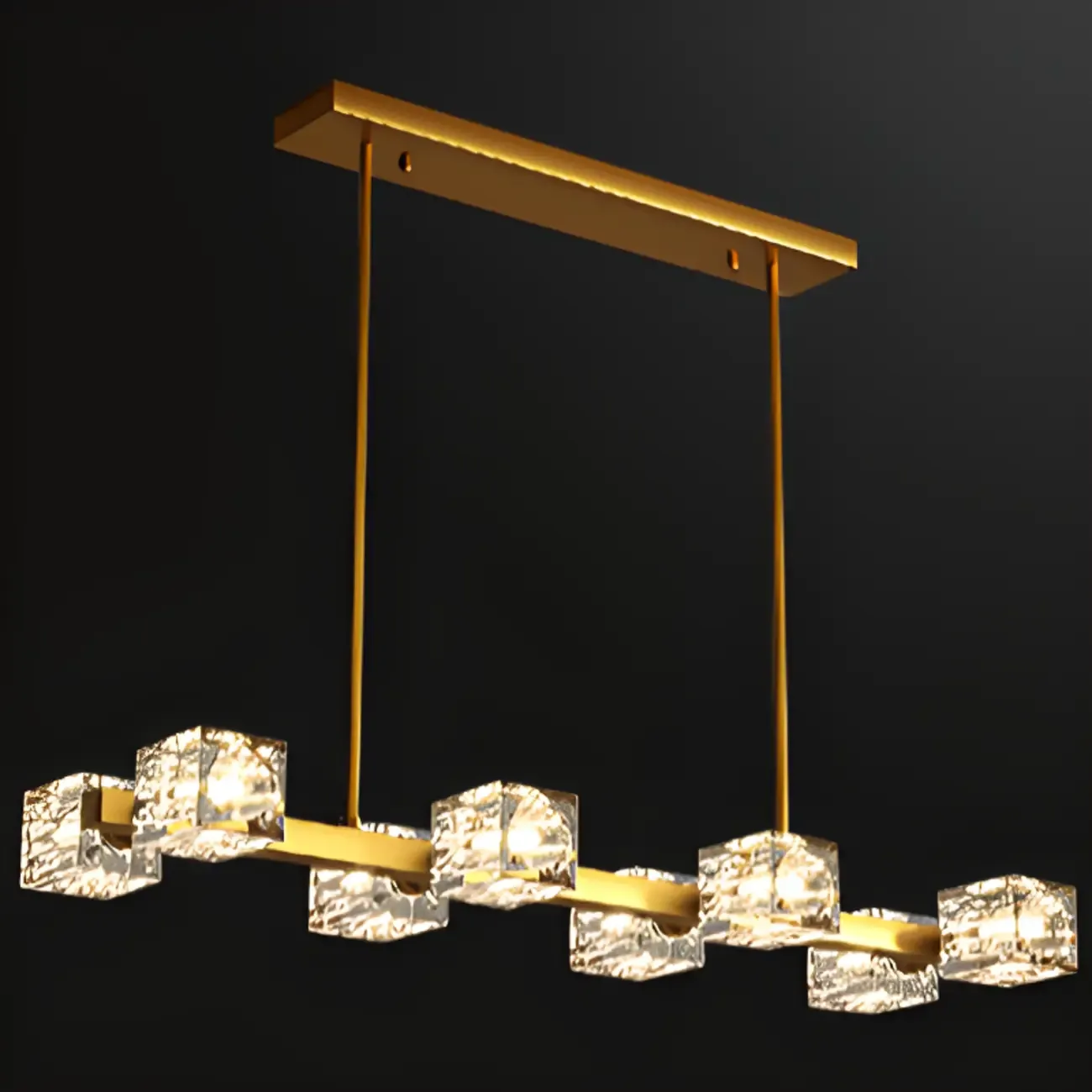 Glamorous Golden Square Crystal Island Pendant Light