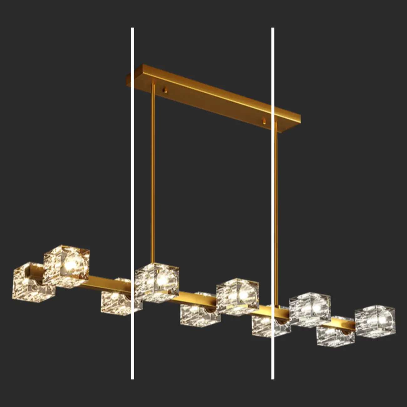Glamorous Golden Square Crystal Island Pendant Light | homeyfad