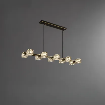 Glamorous Golden Square Crystal Island Pendant Light