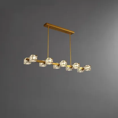 Glamorous Golden Square Crystal Island Pendant Light
