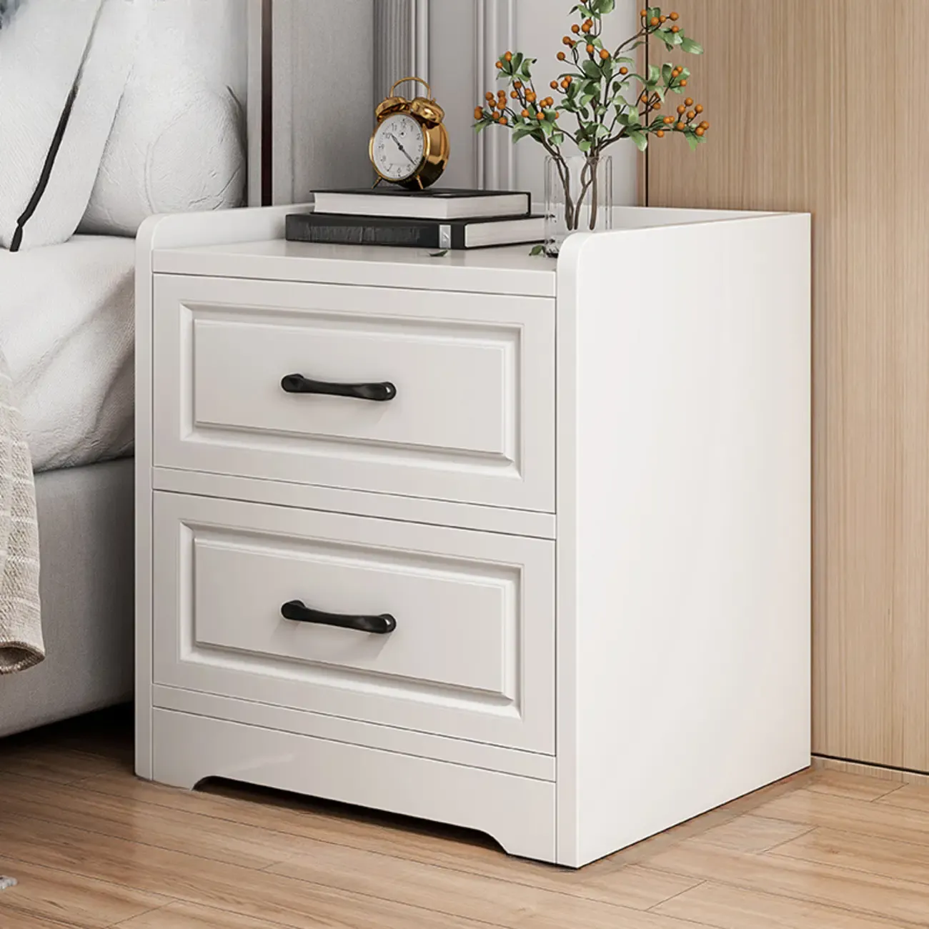 Small Wooden 1-Drawer Open Storage Nightstand Nut-Brown Image - 4