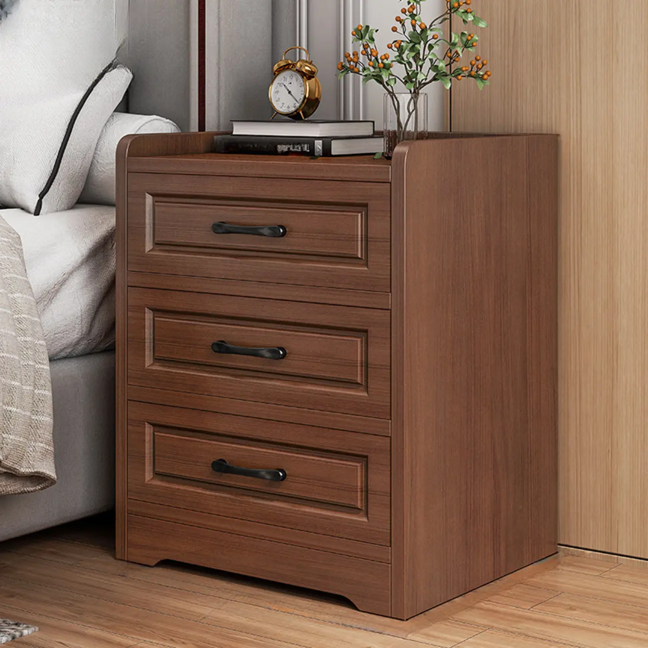 Small Wooden 1-Drawer Open Storage Nightstand Nut-Brown Image - 2 | homeyfad