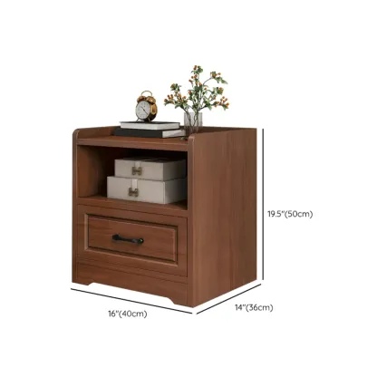 Small Wooden 1-Drawer Open Storage Nightstand Nut-Brown Image - 12