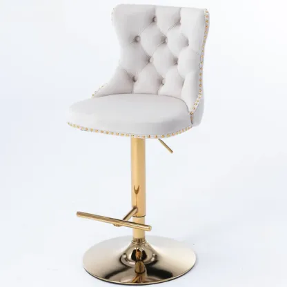 Glam Gold Tufted Cushioned Rotatable Bar Stools Image - 5