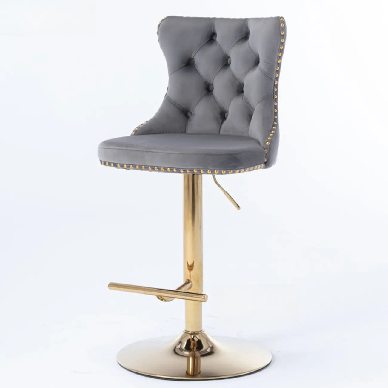 Glam Gold Tufted Cushioned Rotatable Bar Stools Image - 7 | homeyfad