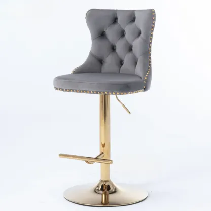Glam Gold Tufted Cushioned Rotatable Bar Stools Image - 7