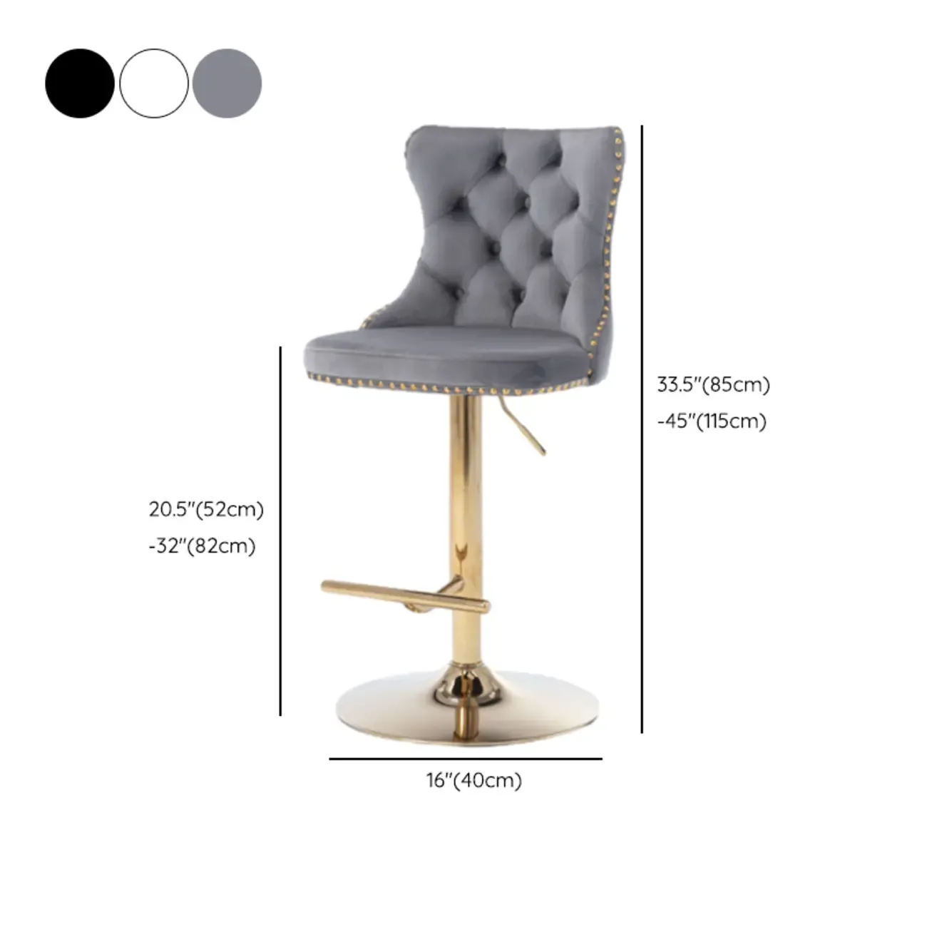 Glam Gold Tufted Cushioned Rotatable Bar Stools #size