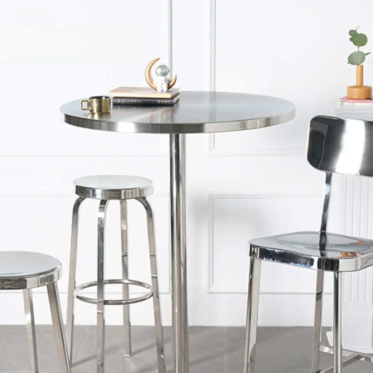 Modern Silver Stainless Steel Bar Tables Image - 1 | homeyfad