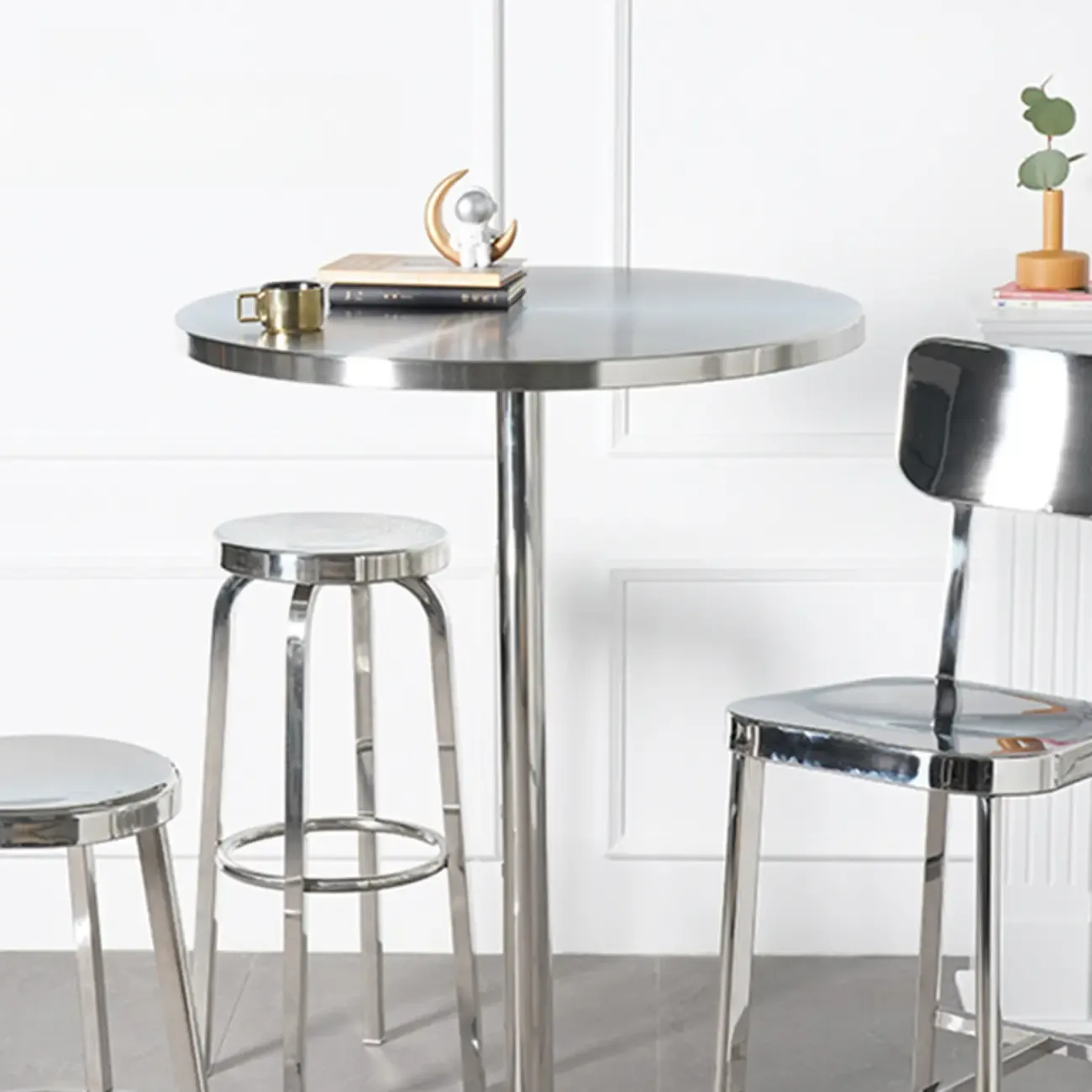 Modern Silver Stainless Steel Bar Tables Image - 1