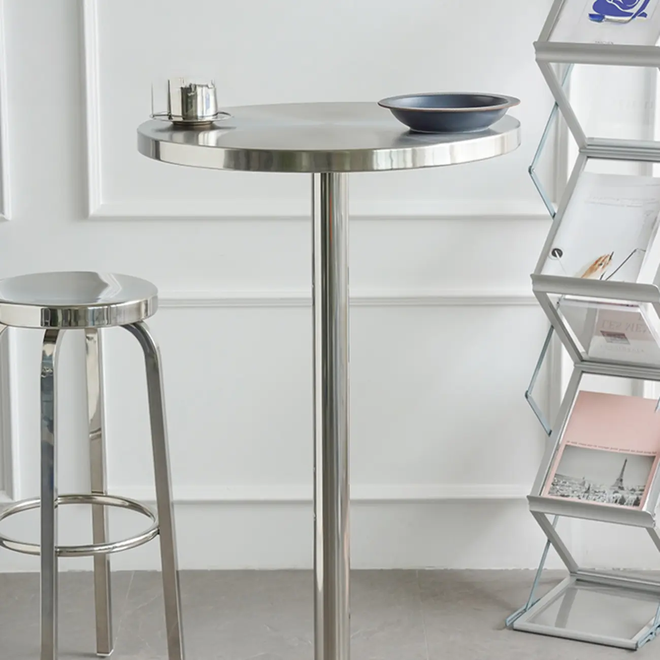 Modern Silver Stainless Steel Bar Tables Image - 4 | homeyfad