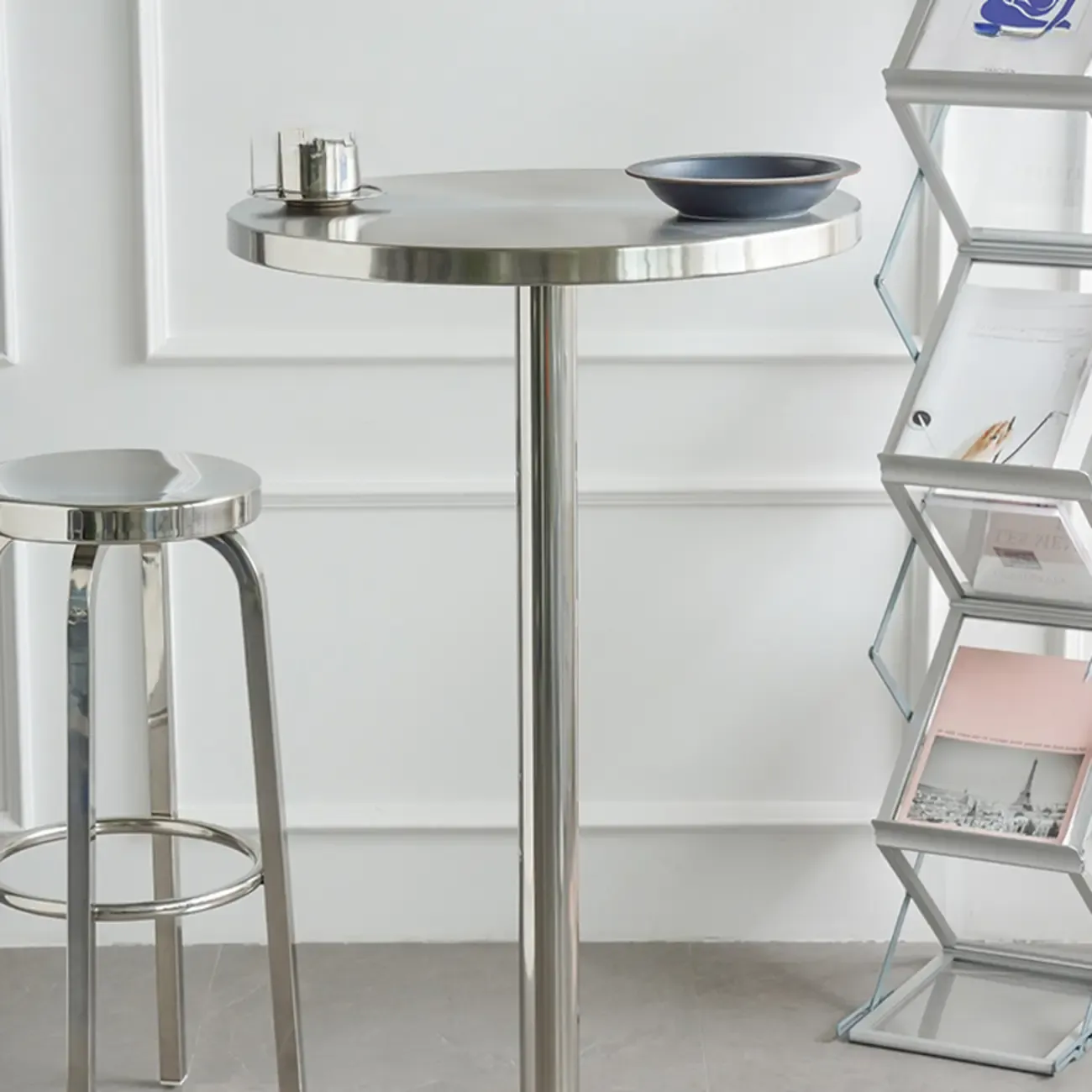 Modern Silver Stainless Steel Bar Tables Image - 4