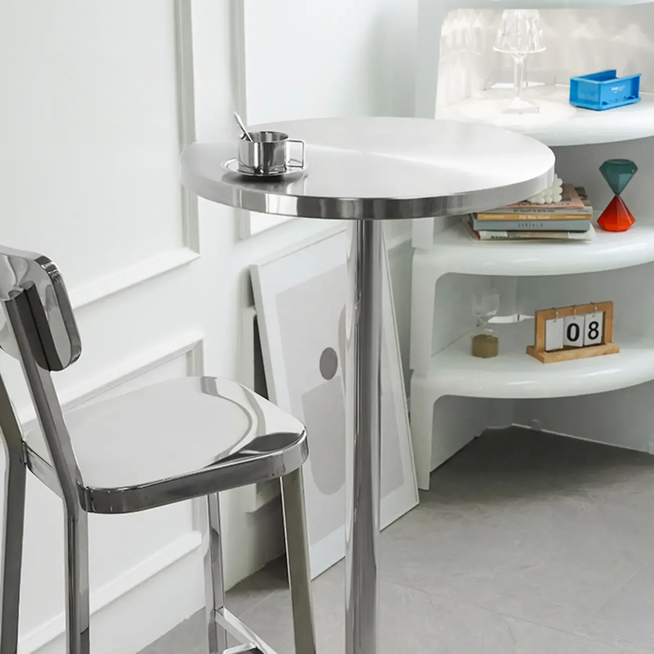 Modern Silver Stainless Steel Bar Tables Image - 5