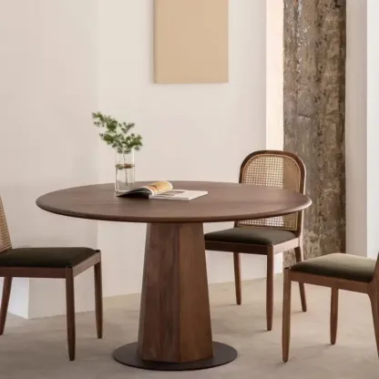 Traditional Pine Solid Wood Round Dining Table Image - 1