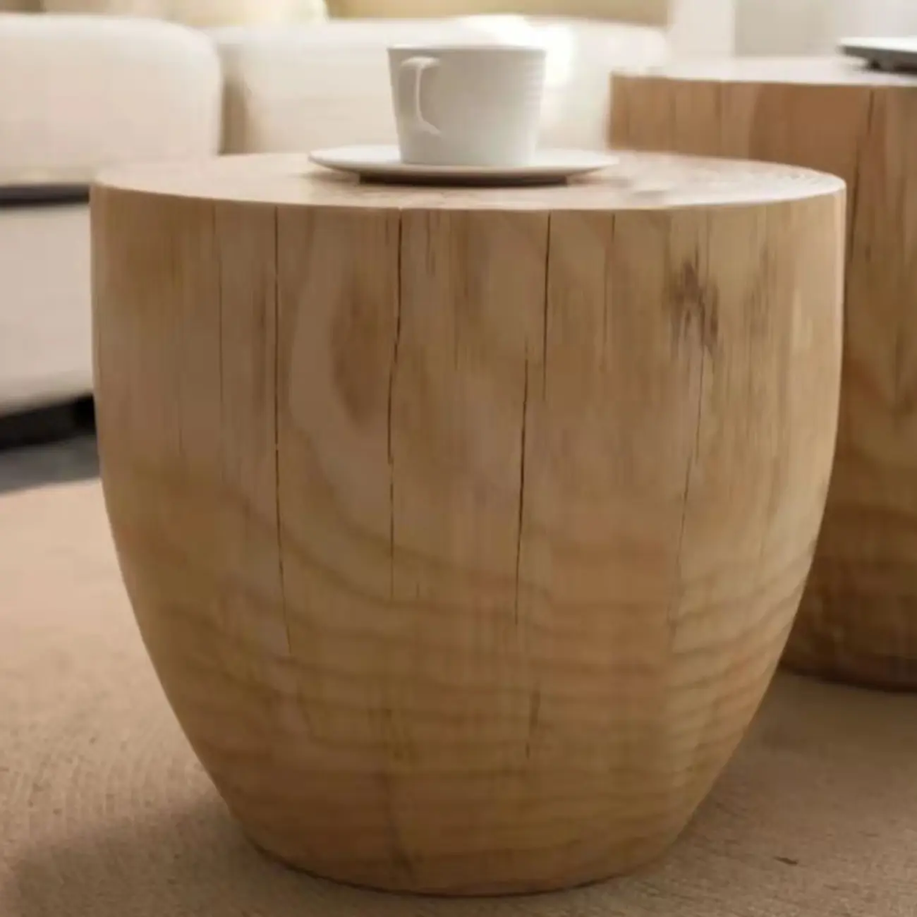 Natural Wood Drum-Shaped Nesting Chairside Table Image - 4 | homeyfad